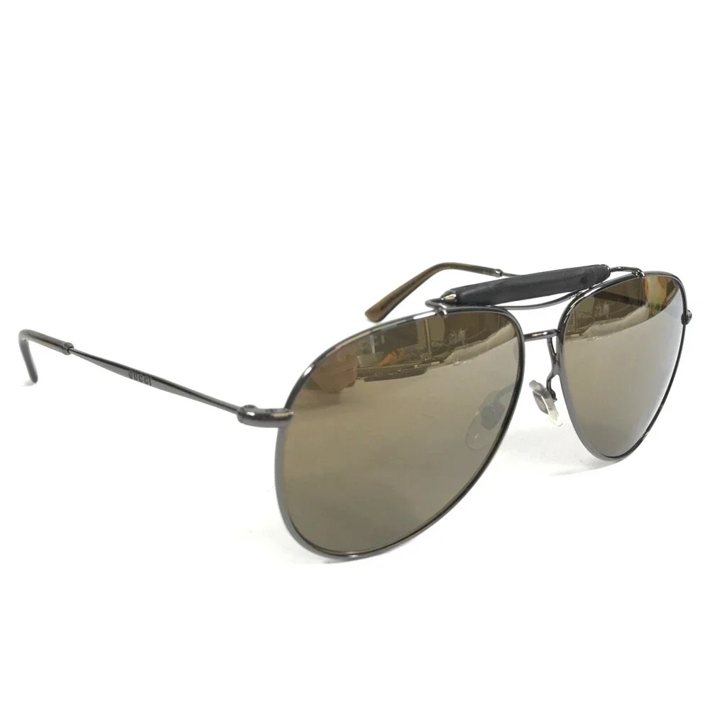 Gucci Sunglasses GG2235/S KJ1W8 Gunmetal Bamboo Frames w/ Mirrored Brown Lenses